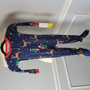 CARTER'S Santa Reindeer Christmas Holiday One Piece Full Zip Footed Pajamas NEW